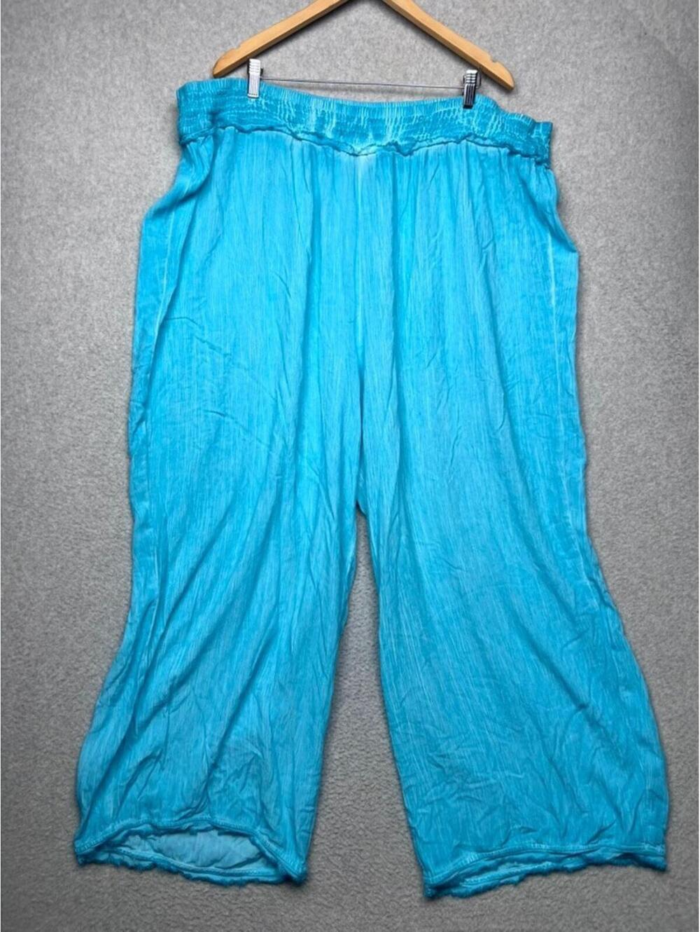 Torrid Sleep Pants 6X Aqua Blue Crinkle Gauze Wide Leg Pajama Lounge Coastal